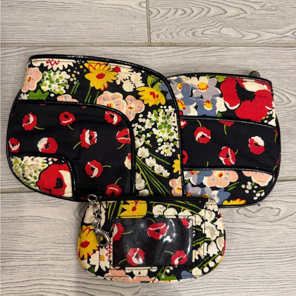 Vera Bradley Poppy Fields Floral  Clutch set of two w matching Id card case